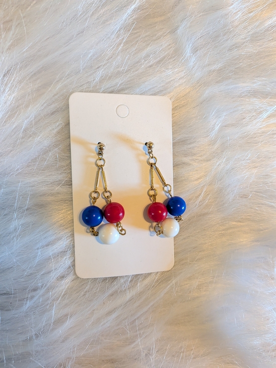 Jewelry | Tricolor Beaded Drop Earrings Red Blue White | Poshmark
